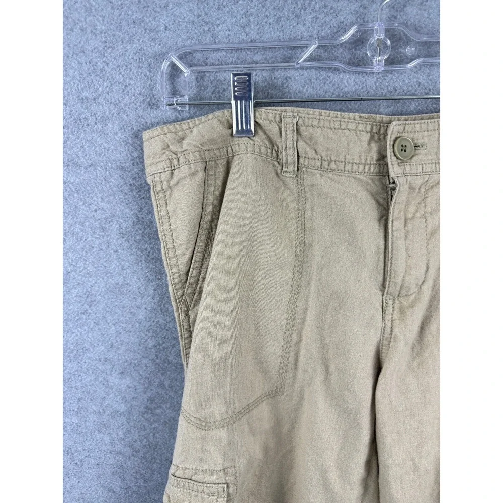 Banana Republic Cropped Cargo Pants Women's 8 Tan Linen Cotton High‎ Rise Casual